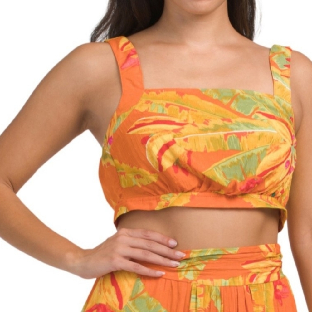New Haute Hippie Orange Tropical Print Crop Tank Top